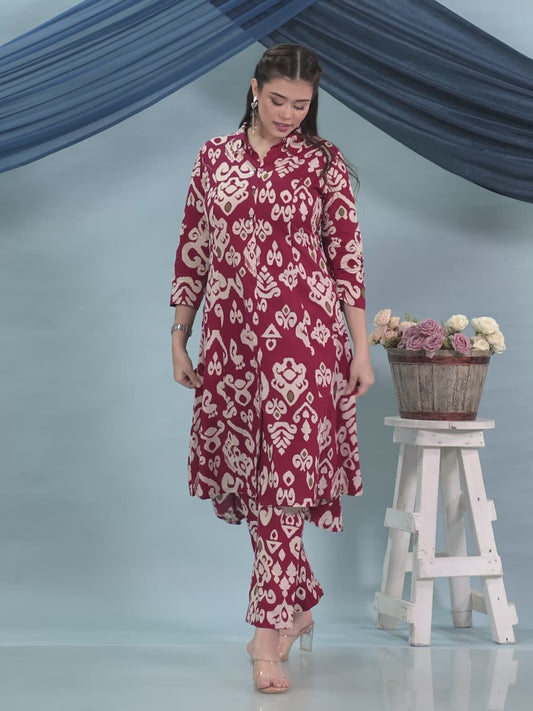 Soft Cotton Ikat High Low Red Kurta