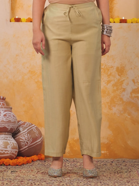 Vertigan Solid Green Straight Trousers