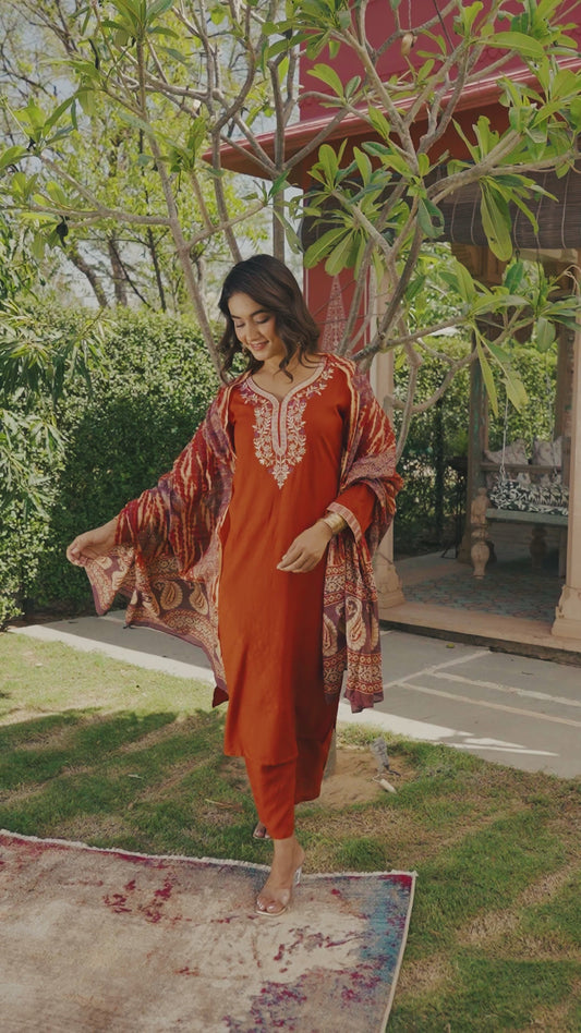 Viscose Solid Straight Orange Kurta