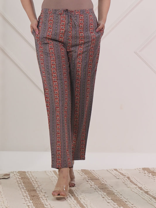 Soft Cotton Ajrakh Blue Tapered Trousers