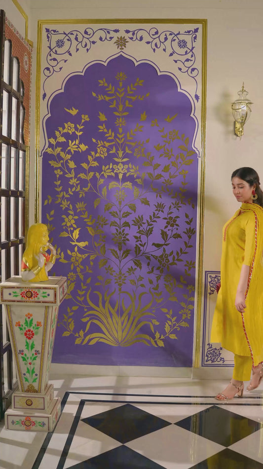 Embroidered Cotton Dobby Solid Straight Yellow Kurta