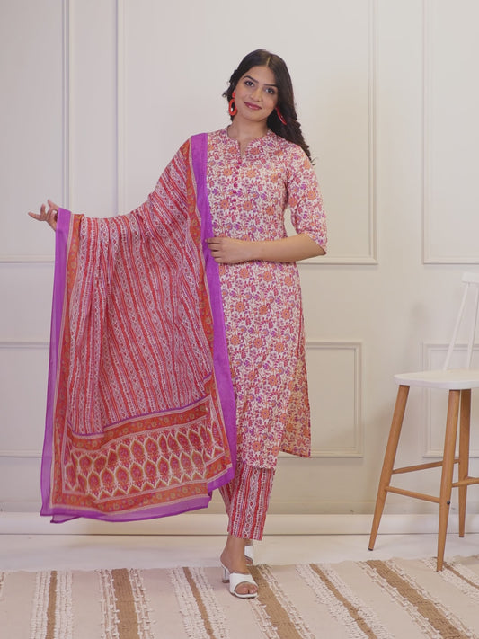Soft Cotton Floral Straight Multicolor Kurta