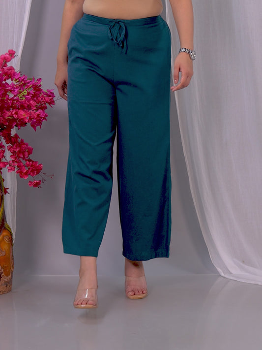 Soft Cotton Solid Dark Green Palazzo
