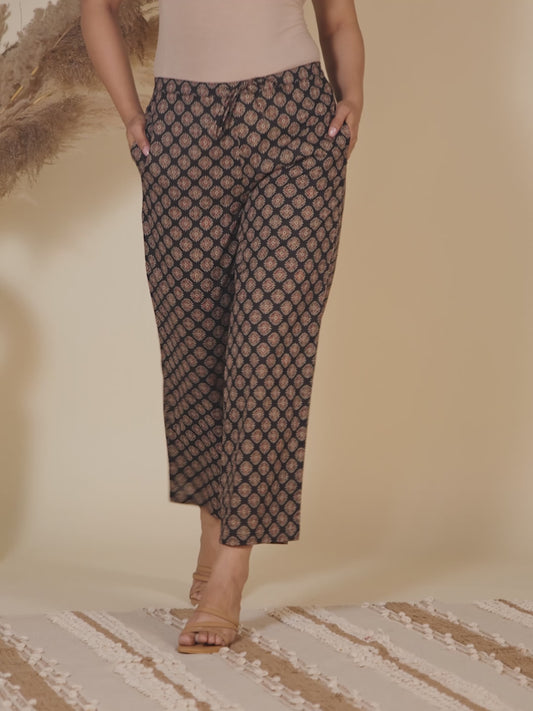 Soft Cotton Geometric Black Palazzo