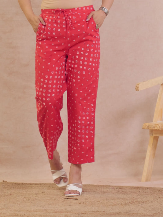 Soft Cotton Bandhani Orange Straight Trousers