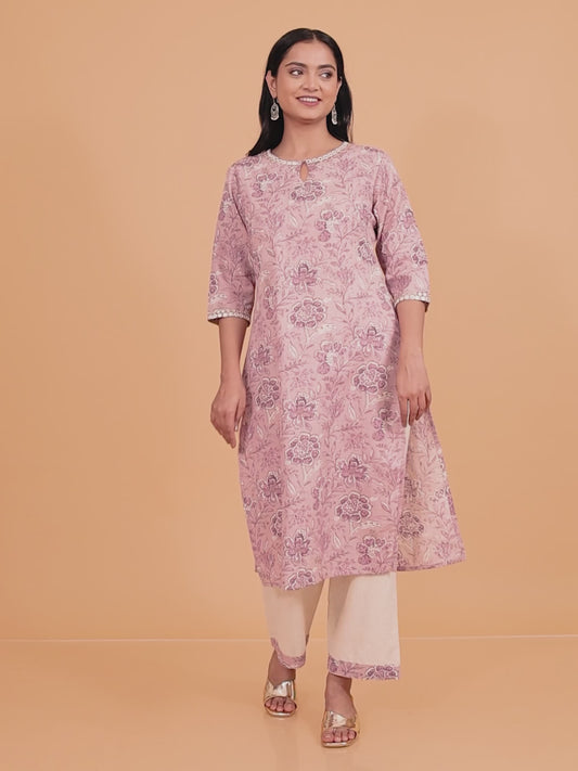 Linen Cotton Floral Kurta