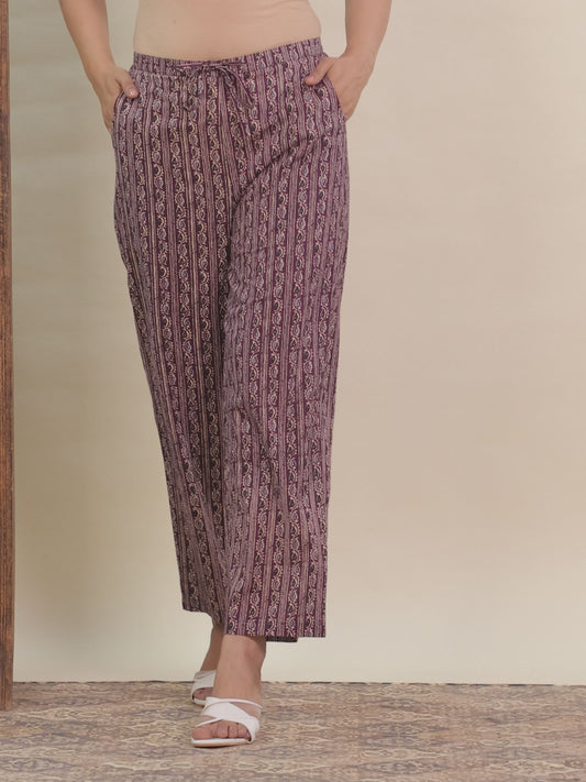 Soft Cotton Striped Wine Straight Trousers