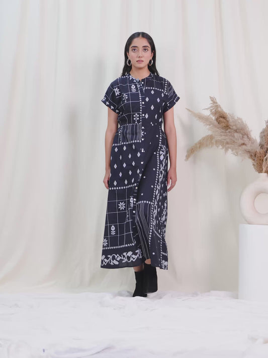 Soft Cotton Patchwork A-line Black Dress