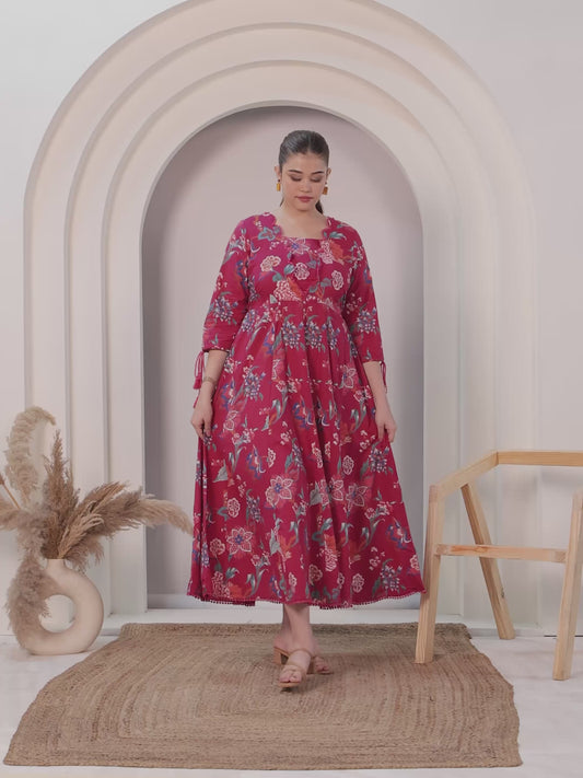 Soft Cotton Floral Flared Pink Dress