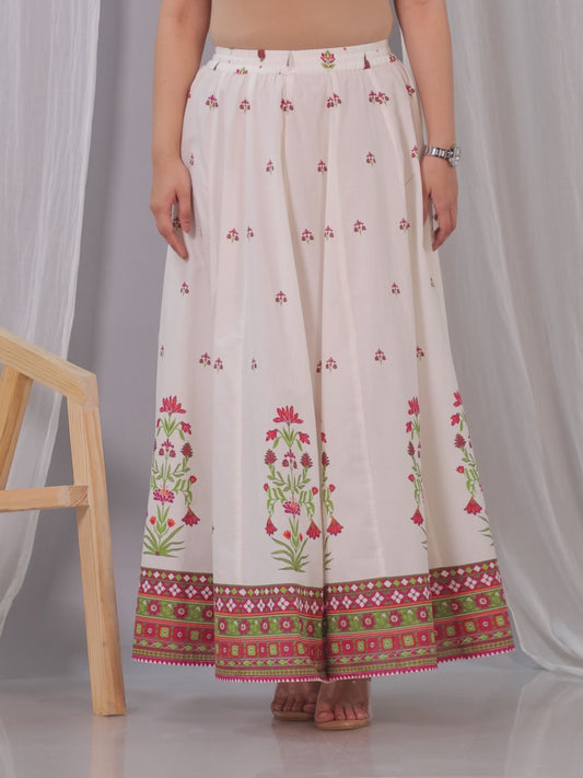 Soft Cotton Floral Off White Skirt