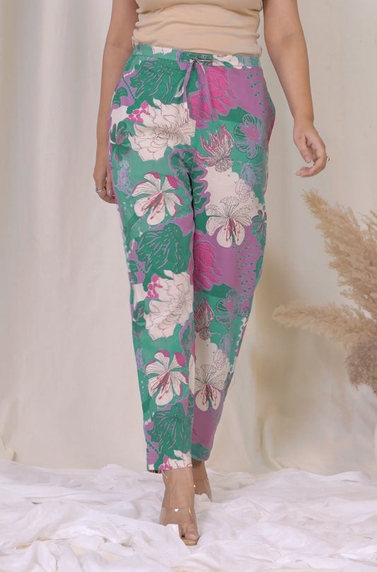 Soft Cotton Floral Multicolor Tapered Trousers