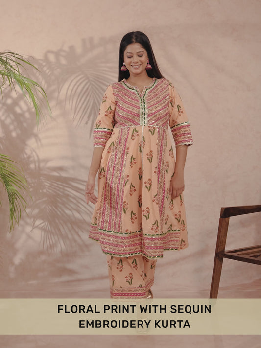 Soft Cotton Floral peach Kurta