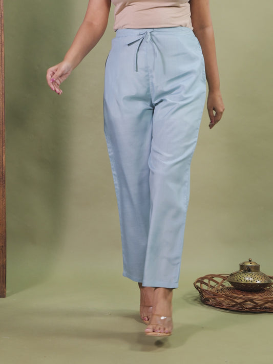 Chanderi Solid Green Tapered Trousers