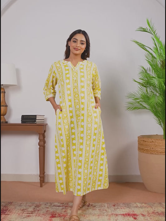 Soft Cotton Floral Straight Yellow Nighty