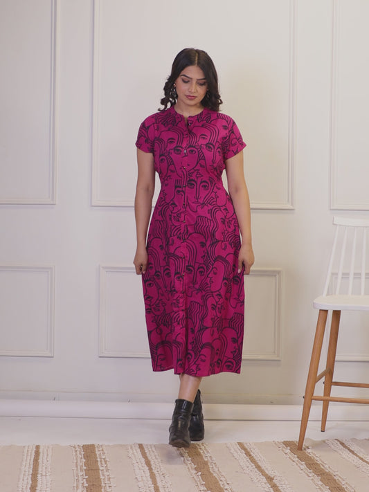 Soft Cotton Abstract A-line Pink Dress