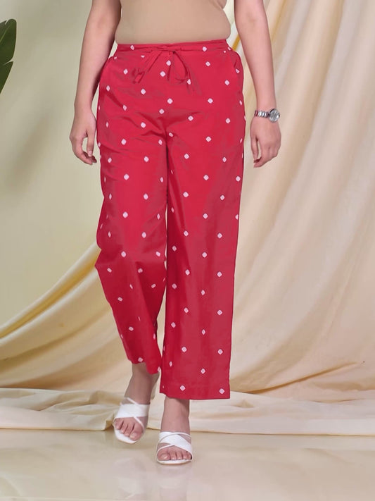 Soft Cotton Butti Red Straight Trousers