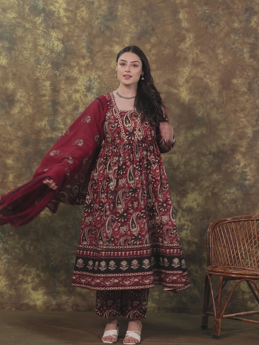 Soft Cotton Paisley Anarkali Red Kurta