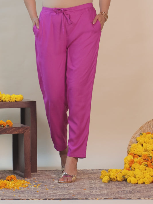 Viscose Striped Pink Tapered Tapered Trousers