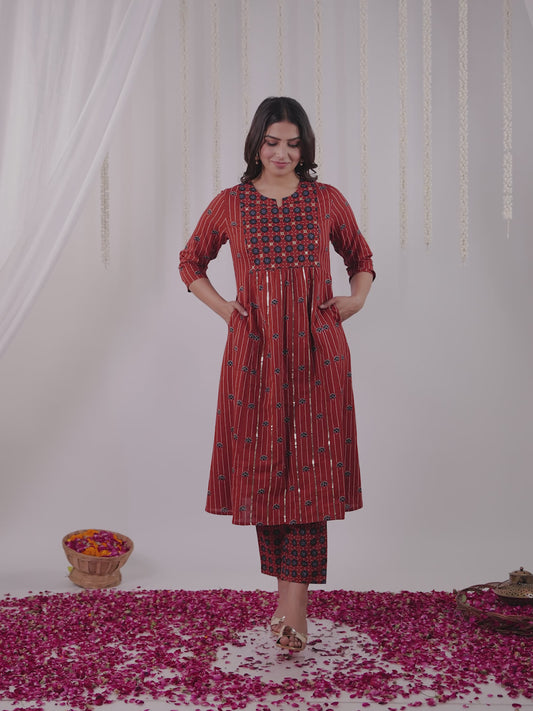 Soft Cotton Floral Panelled Orange Kurta
