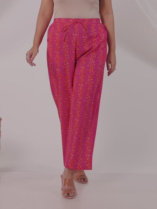 Soft Cotton Floral Pink Straight Trousers