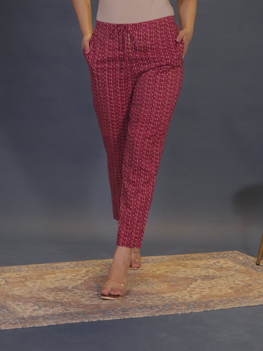 Soft Cotton Striped Pink Tapered Trousers