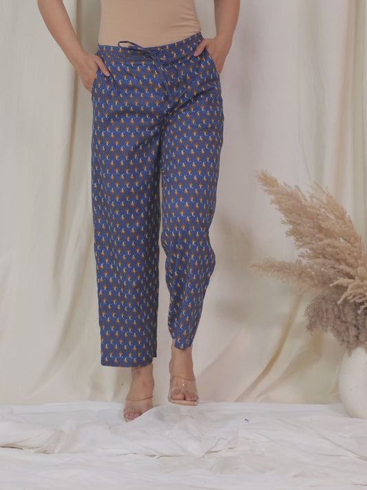 Soft Cotton Paisley Blue Straight Trousers