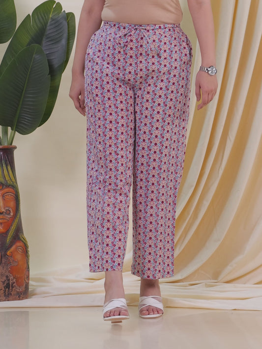 Soft Cotton Floral White Straight Trousers