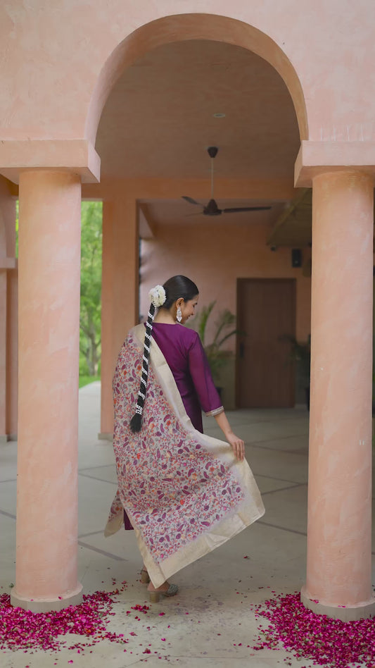 Embroidered Chanderi Solid Purple Straight Kurta