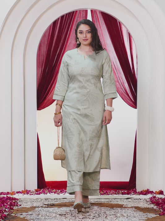 Poly Chanderi Gold foil A-line Mint Green Kurta