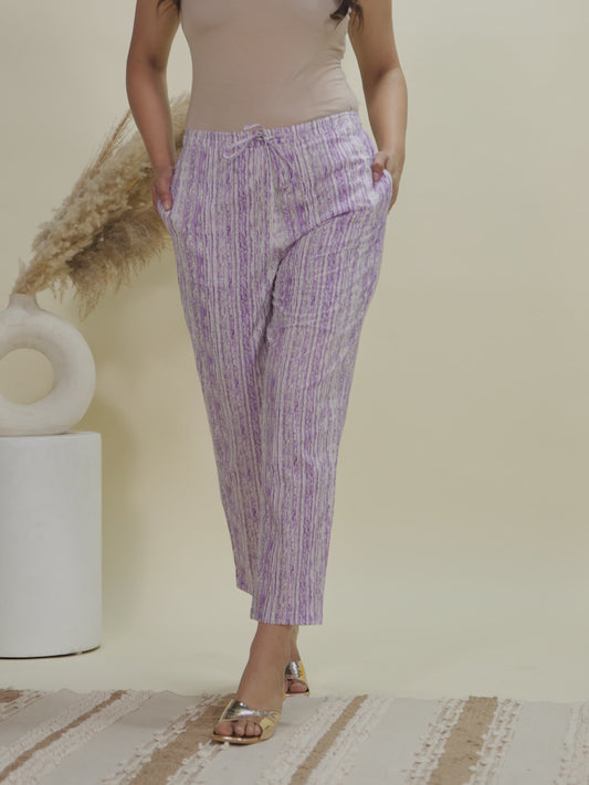 Soft Cotton Striped Purple Tapered Trousers