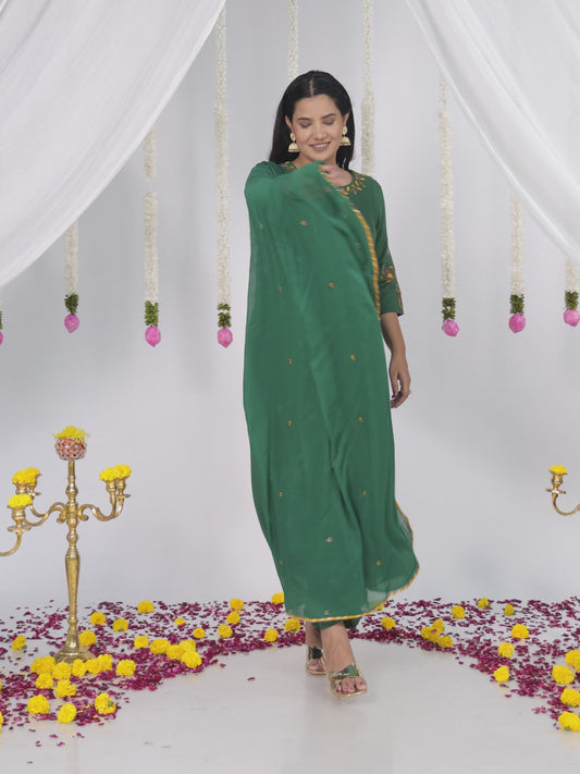 Embroidered Viscose Solid Anarkali Sea Green Kurta