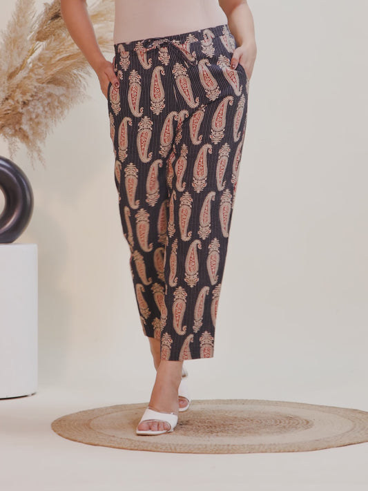 Kantha Cotton Paisley Black Pant