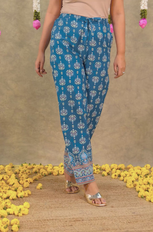 Soft Cotton Floral Blue Tapered Trousers