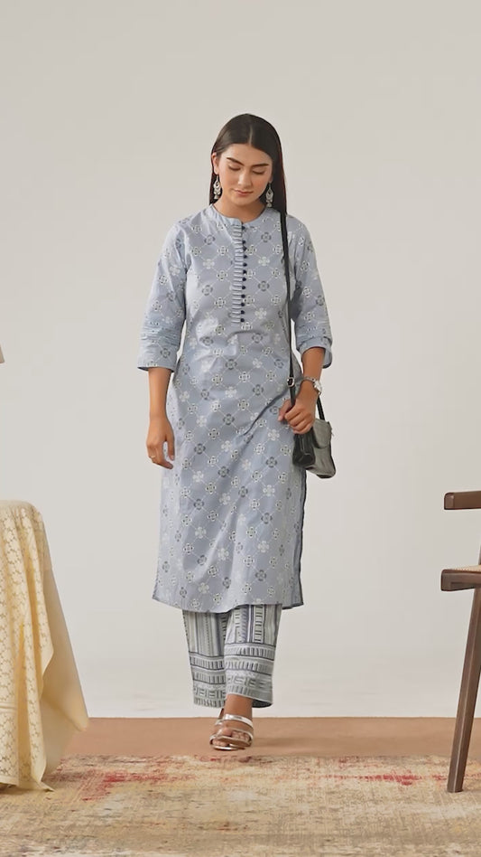 Soft cotton Geometric Straight Blue Kurta