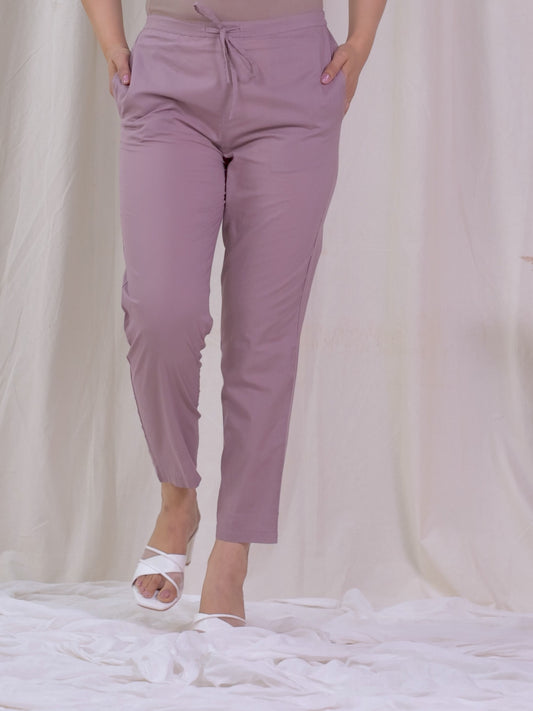 Soft Cotton Solid Purple Tapered Trousers