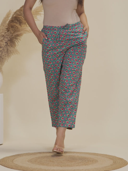 Soft Cotton Floral Green Straight Trousers
