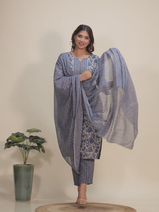 Linen Cotton Floral Kurta