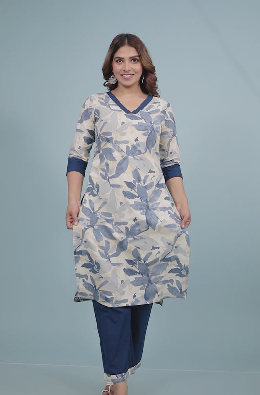 Linen Cotton Floral Kurta