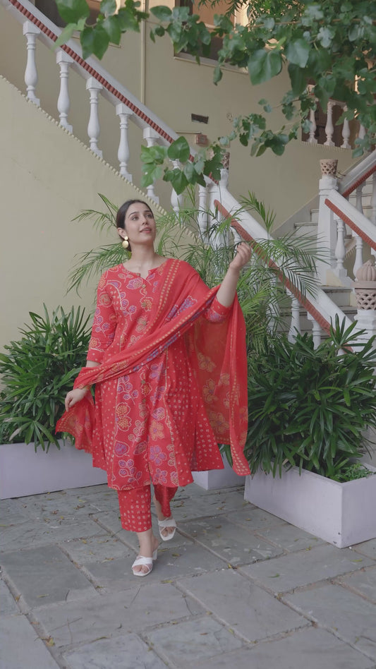 Soft Cotton Bandhani A-line Red Kurta