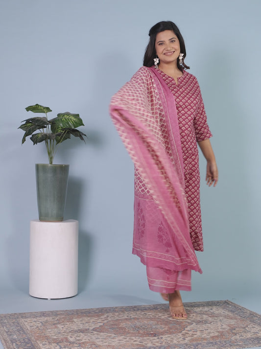 Soft Cotton Floral Straight Red Kurta