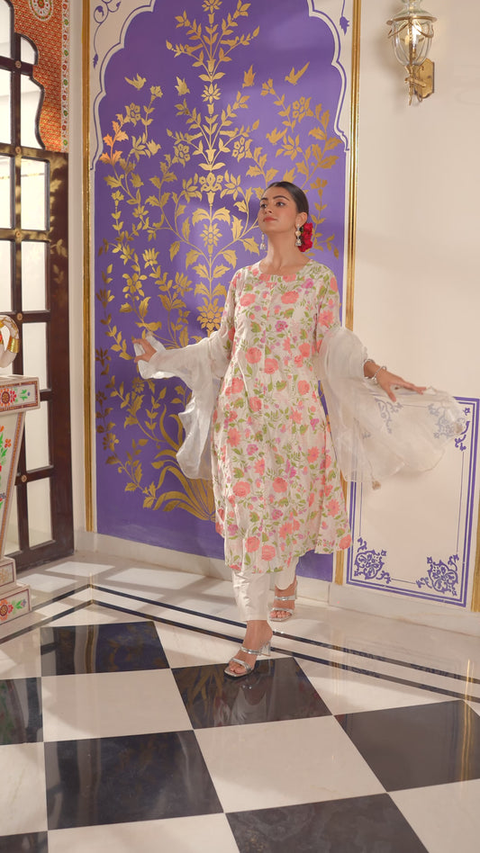 Chanderi Floral A-line Multicolor Kurta