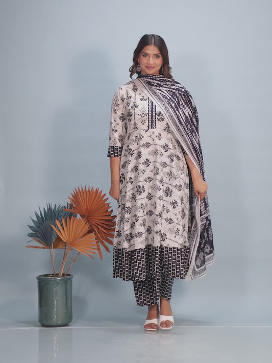 Soft Cotton Butti Anarkali White Kurta