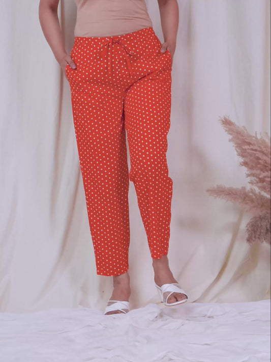 Soft Cotton Bandhani Orange Tapered Trousers