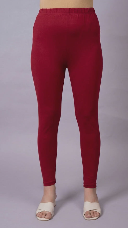 Stretchable Cotton Solid Maroon Leggings