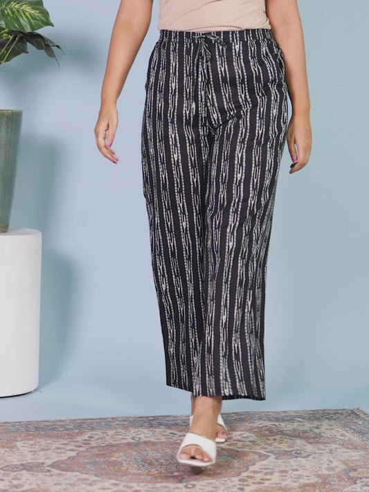 Soft Cotton Striped Black Straight Trousers