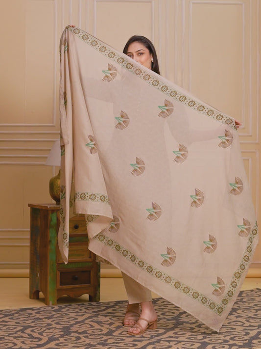 Soft Cotton Floral Straight Beige Kurta