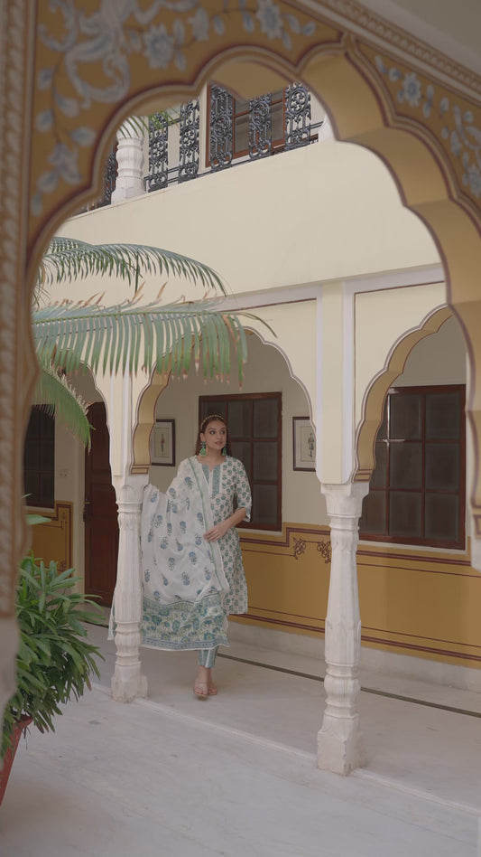 Soft Cotton Floral Straight White Kurta