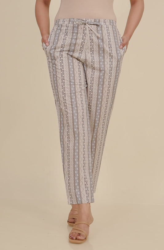 Soft Cotton Striped Blue Tapered Trousers