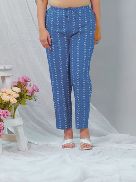 Soft Cotton Bandhani Blue Tapered Trousers