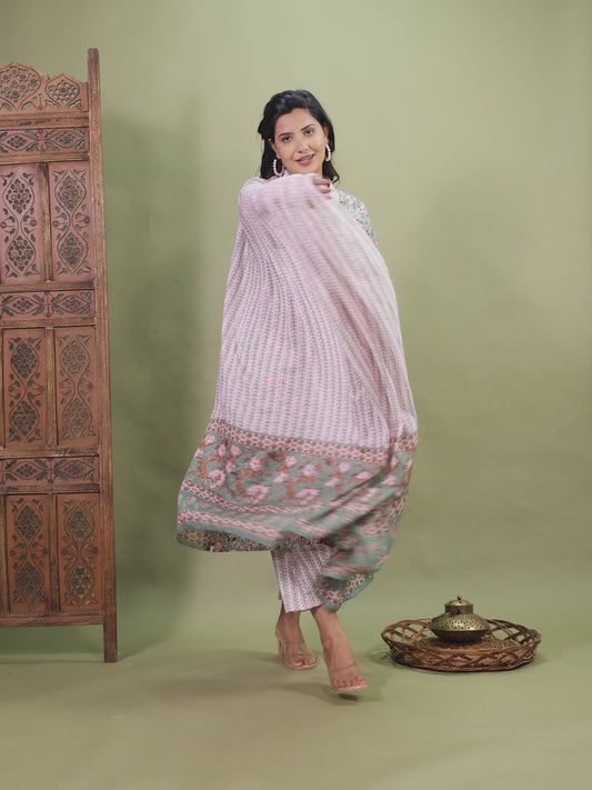 Soft Cotton Floral Straight Green Kurta